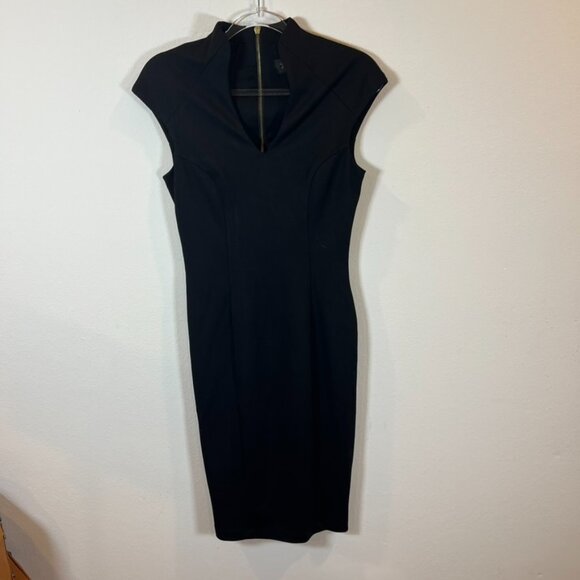 Alexia Admor Katrina Black Splitneck Cap Sleeve Sheath Midi Dress Sz XS $245 - Picture 2 of 5